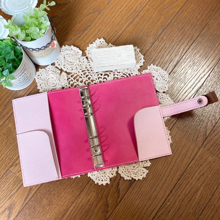 ご確認用　バイブル システム手帳 B6 牛革　ベビーピンク　チョコ　ブラウン