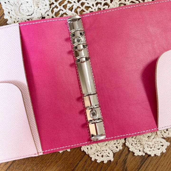 ご確認用　バイブル システム手帳 B6 牛革　ベビーピンク　チョコ　ブラウン