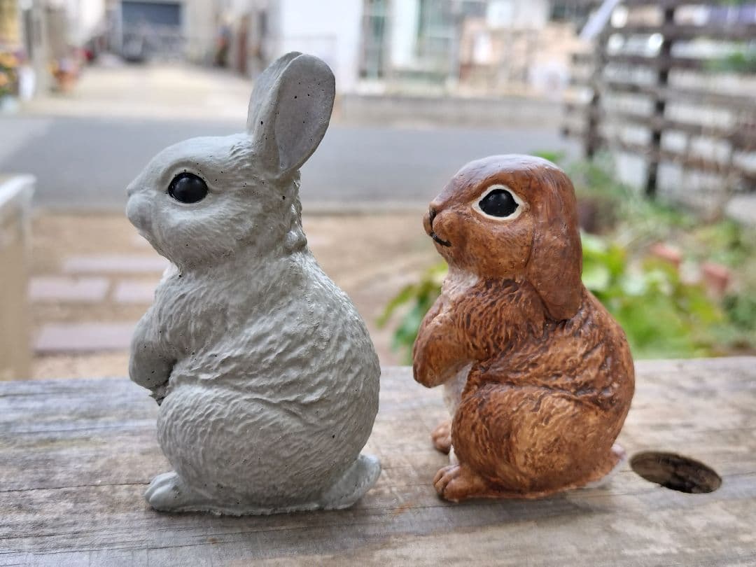 訳ありウサギ2点セット セメントオブジェ ハンドメイドガーデニング