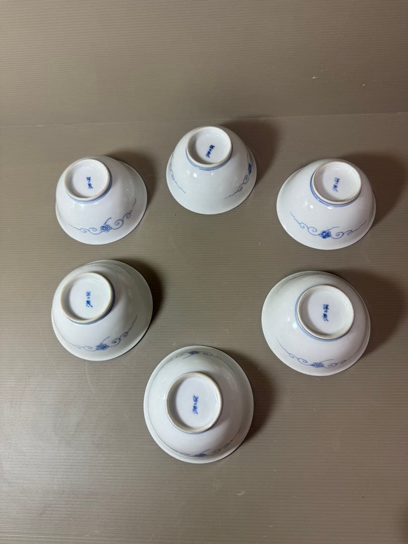 2891 深川製磁　染付唐草蓮花紋　小鉢　6客　時代物