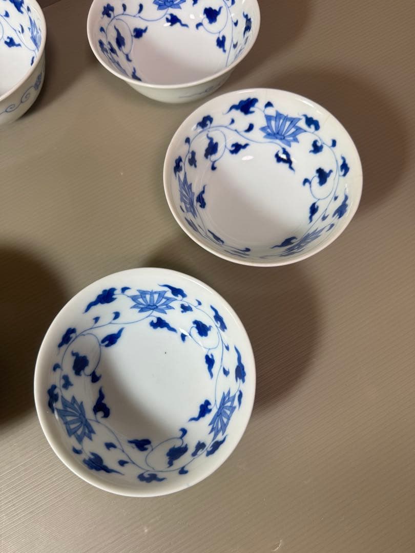 2891 深川製磁　染付唐草蓮花紋　小鉢　6客　時代物