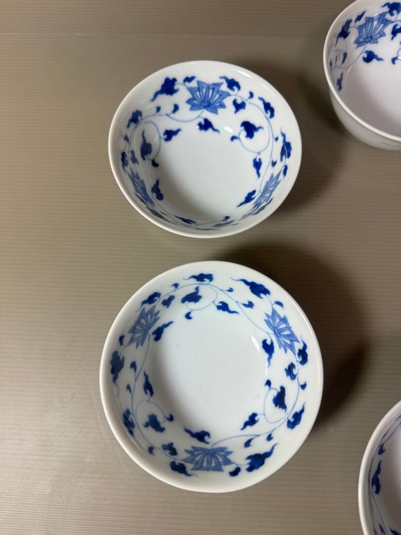 2891 深川製磁　染付唐草蓮花紋　小鉢　6客　時代物