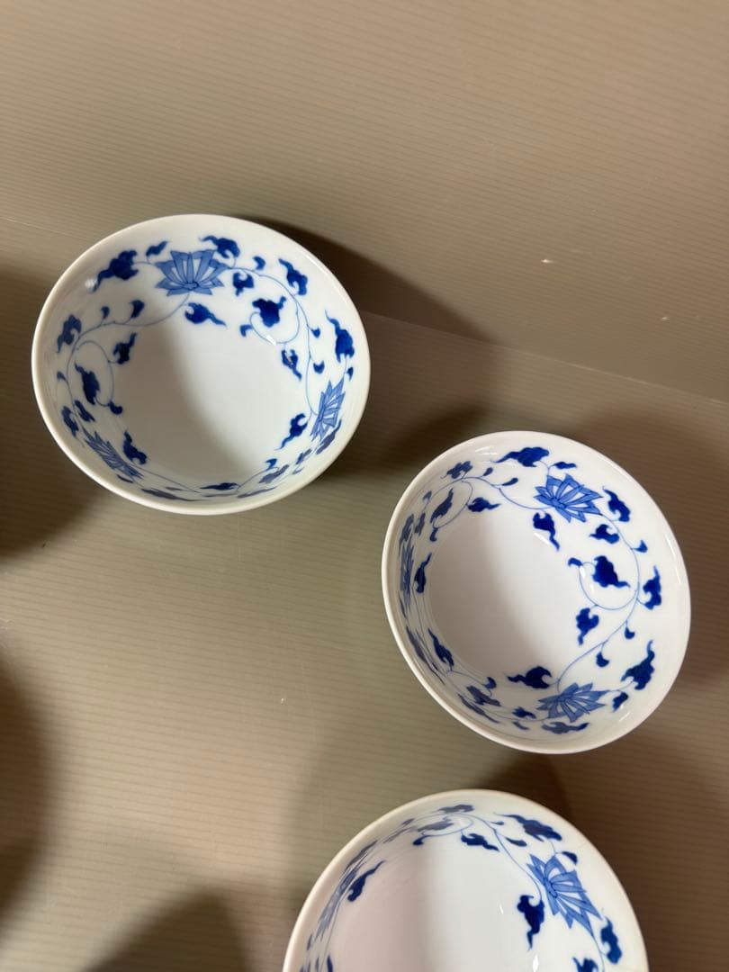 2891 深川製磁　染付唐草蓮花紋　小鉢　6客　時代物