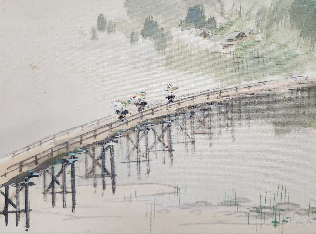 洛北夏晨図】林文塘 1001 京都洛北夏朝 掛け軸 共箱 二重箱 肉筆