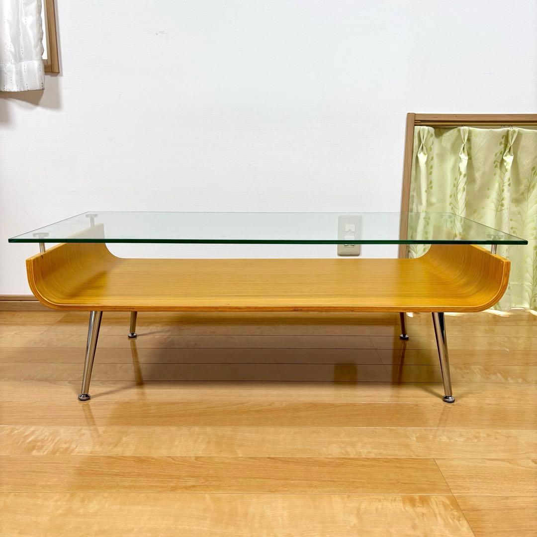 スペースエイジ ミッドセンチュリー 曲げ木 プライウッド ガラステーブル