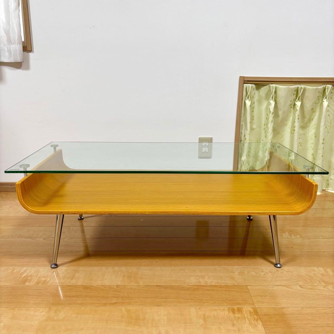 スペースエイジ ミッドセンチュリー 曲げ木 プライウッド ガラステーブル