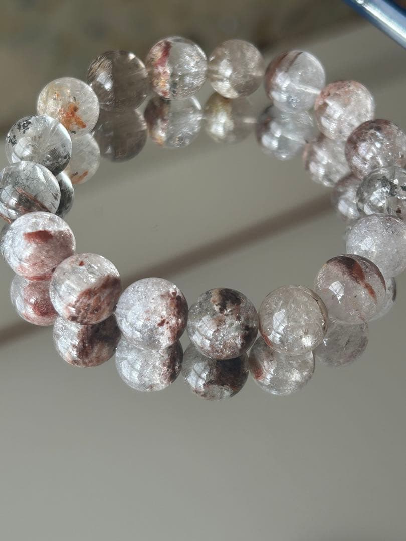 12mm★虹・ルチル入りガーデンクォーツ ブレスレット 内径17cm