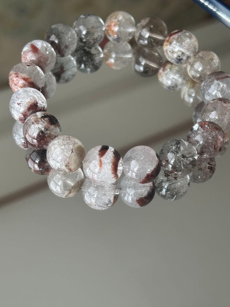12mm★虹・ルチル入りガーデンクォーツ ブレスレット 内径17cm