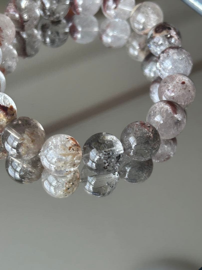 12mm★虹・ルチル入りガーデンクォーツ ブレスレット 内径17cm