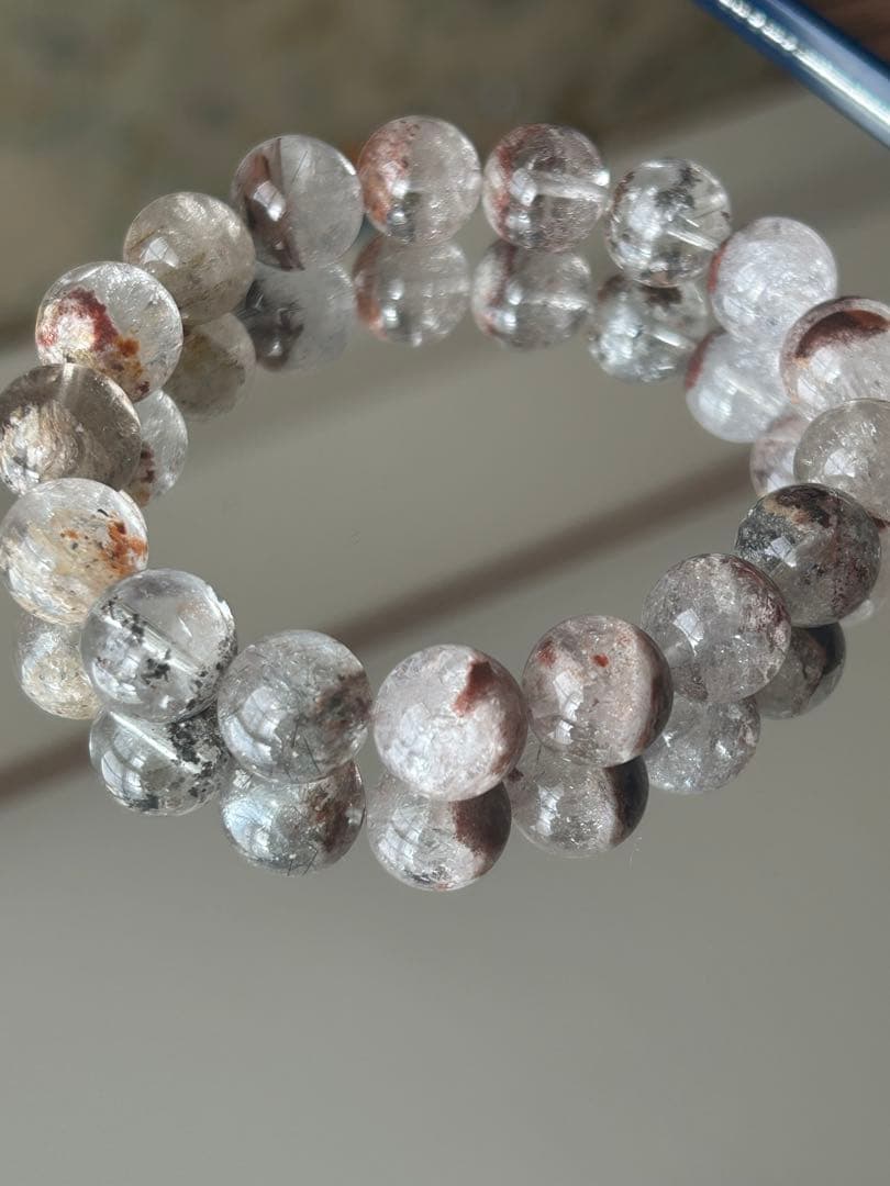 12mm★虹・ルチル入りガーデンクォーツ ブレスレット 内径17cm