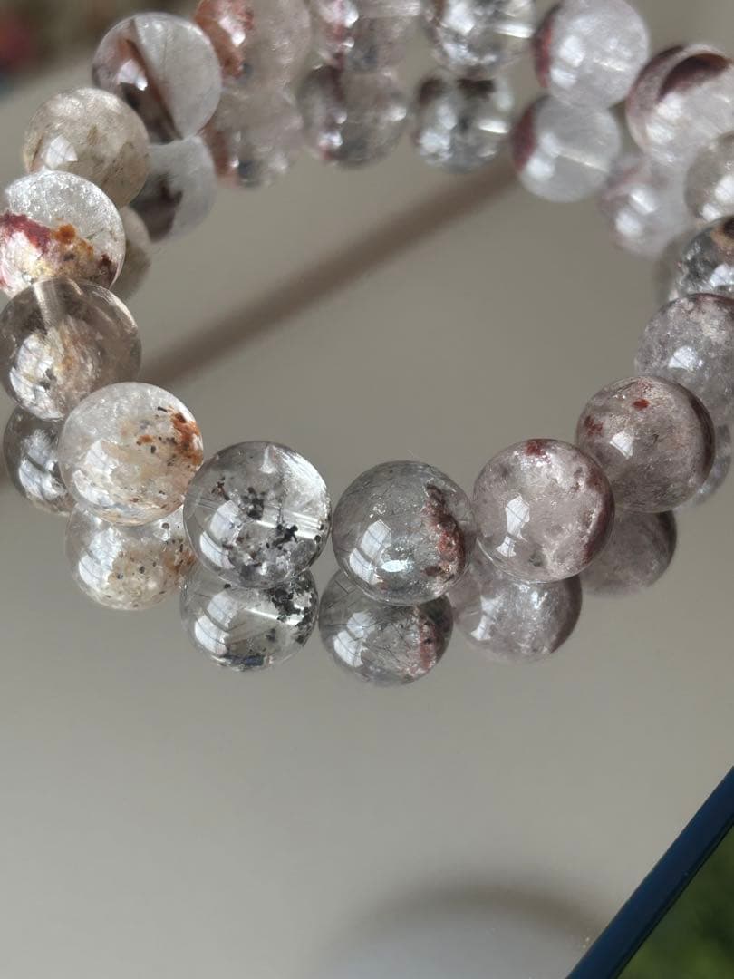 12mm★虹・ルチル入りガーデンクォーツ ブレスレット 内径17cm