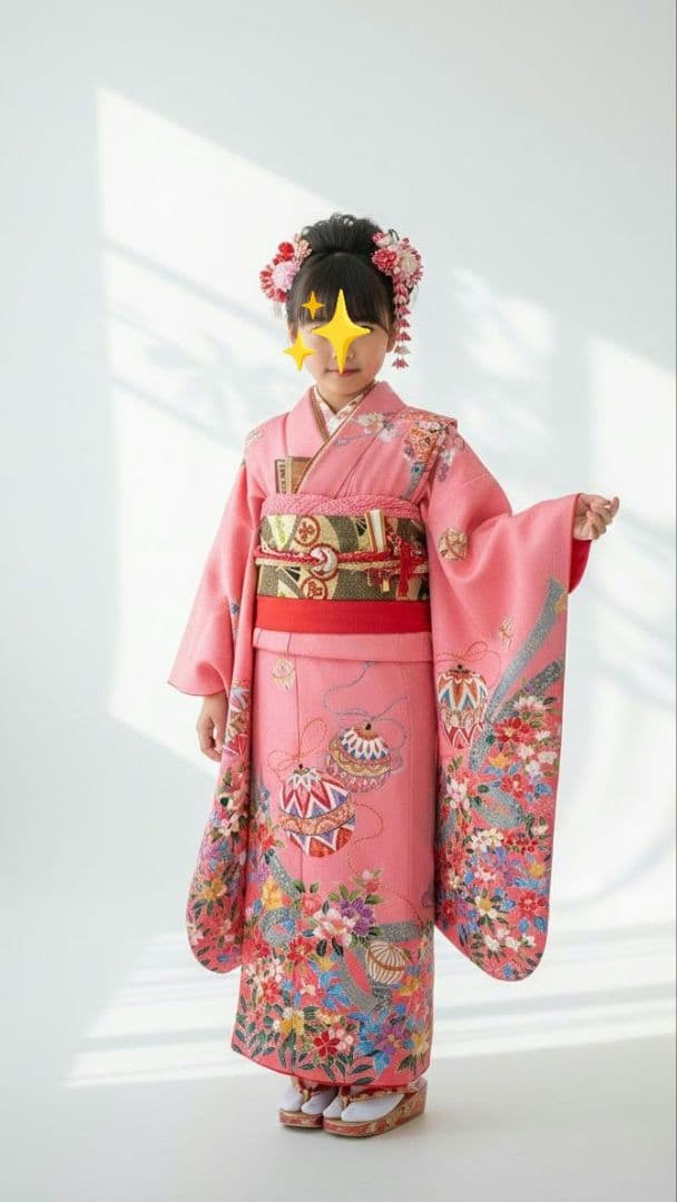 7歳　ピンク鈴　七五三　お着物・帯セット