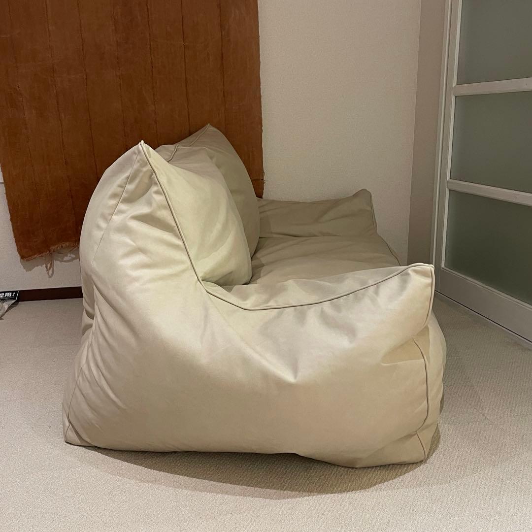 トム機能性ソフトレザー 2人掛けビーズクッションソファ