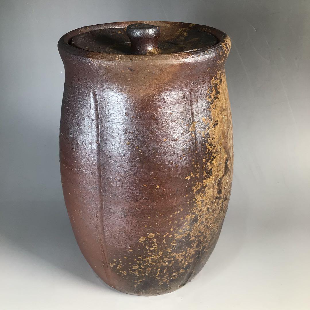 Ｎ３９２　水指　『備前焼』『落雁窯　幸崎達彦造』　共箱　茶道具