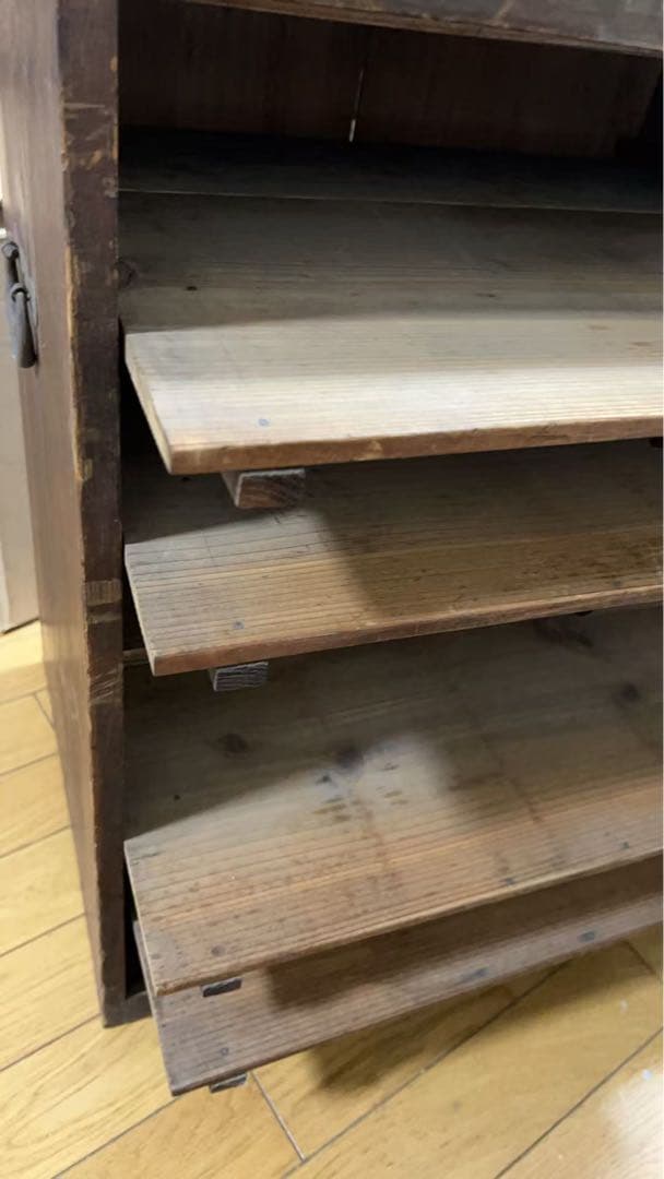 昭和レトロ 古道具 木製多段棚｜引き出し式・店舗什器向け