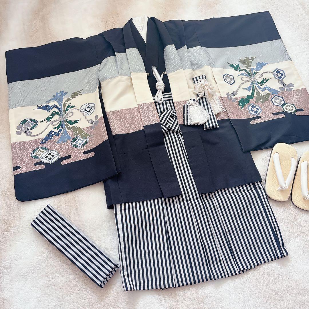 七五三　5歳　７歳　男児　男の子　羽織　袴セット　懐剣　角帯　着物　雪駄　黒