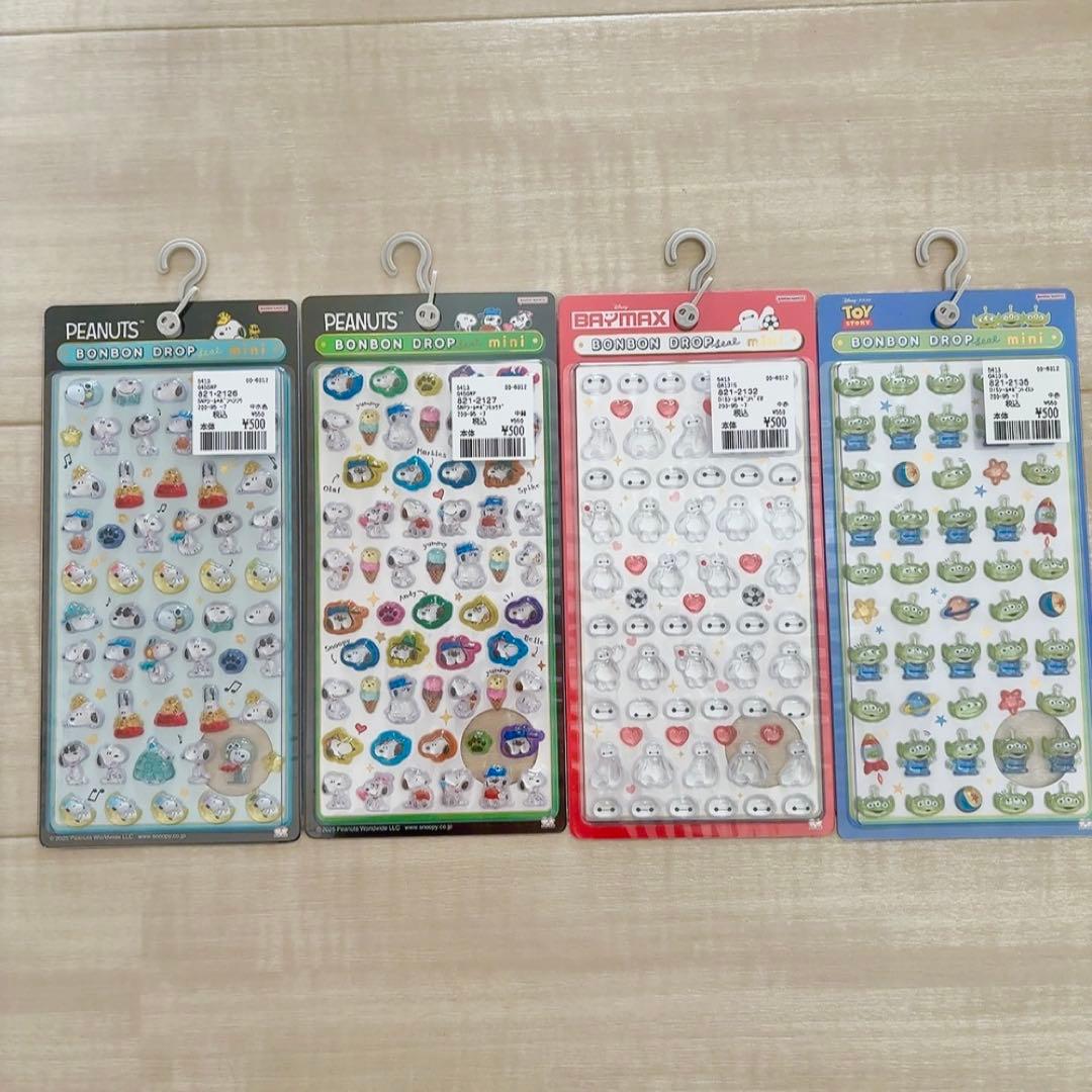 新品♡ボンボンドロップシール4枚まとめ売り♡スヌーピー&ベイマックス