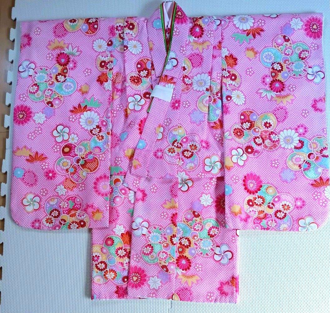 美品　花うさぎ　３歳　七五三 　女の子　ピンク 　花柄 被布　着物セット