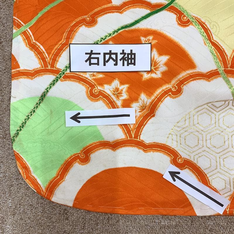 501ag91□七五三 七歳 女児 着物&袋帯 総柄 モダン 古典柄□状態良好