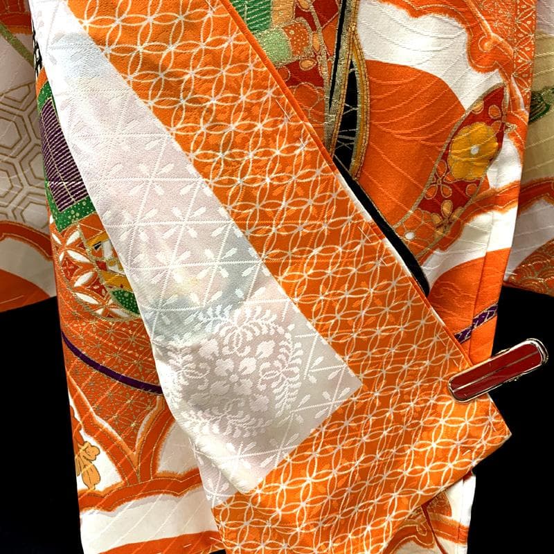 501ag91□七五三 七歳 女児 着物&袋帯 総柄 モダン 古典柄□状態良好