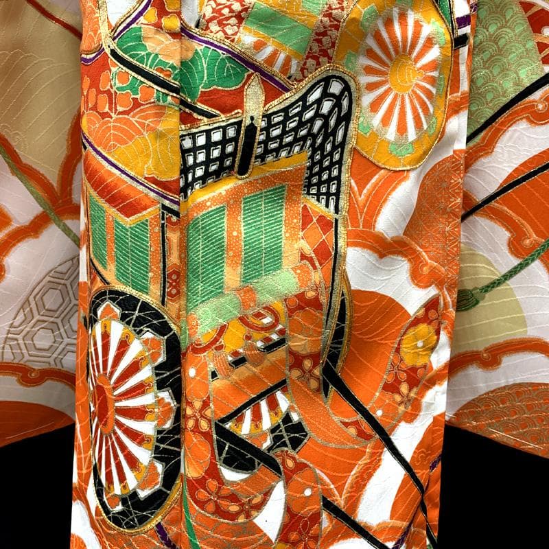 501ag91□七五三 七歳 女児 着物&袋帯 総柄 モダン 古典柄□状態良好