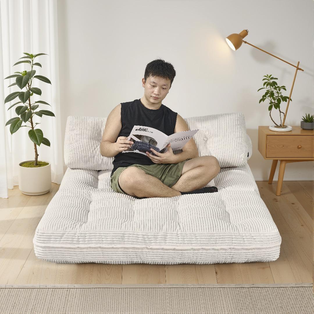 幅132cm折りたたみ ソファベッド 枕付きマットレス シュレッドフォーム多機能