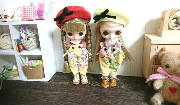 みにぽん⭐プチブライス ～黄色レトロ パンダ柄サロペットコーデ3点セット～