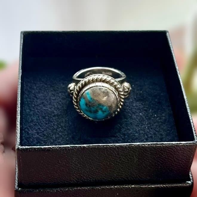天然ナチュラル ケルマーン(ペルシャ) ターコイズ シルバーリング sv950