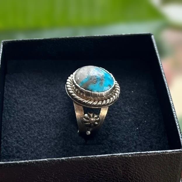 天然ナチュラル ケルマーン(ペルシャ) ターコイズ シルバーリング sv950