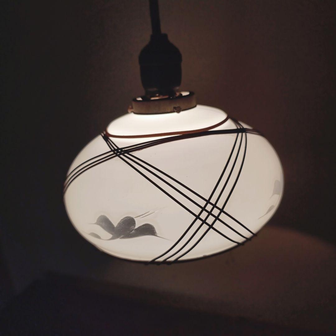 【白】 切子 電笠 ガラス 花模様 被せ 照明 大正 ライト 乳白 シェード