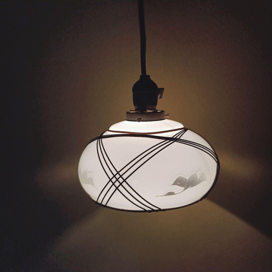 【白】 切子 電笠 ガラス 花模様 被せ 照明 大正 ライト 乳白 シェード