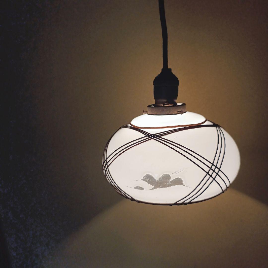 【白】 切子 電笠 ガラス 花模様 被せ 照明 大正 ライト 乳白 シェード