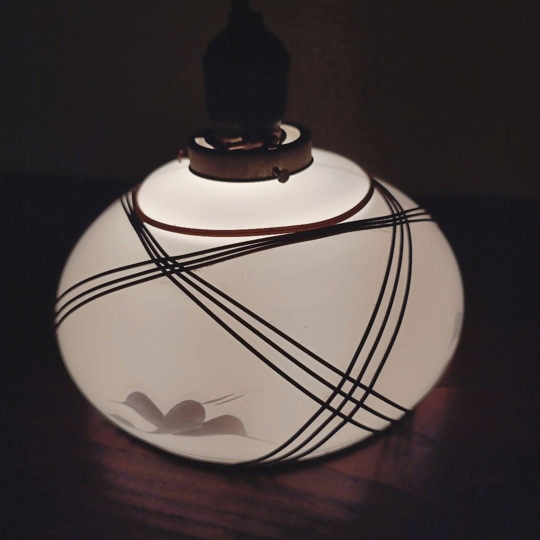 【白】 切子 電笠 ガラス 花模様 被せ 照明 大正 ライト 乳白 シェード