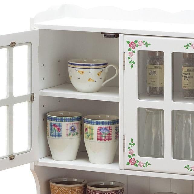 花柄キッチン収納上置きラック　3枚扉　薔薇柄