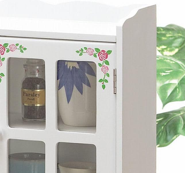 花柄キッチン収納上置きラック　3枚扉　薔薇柄