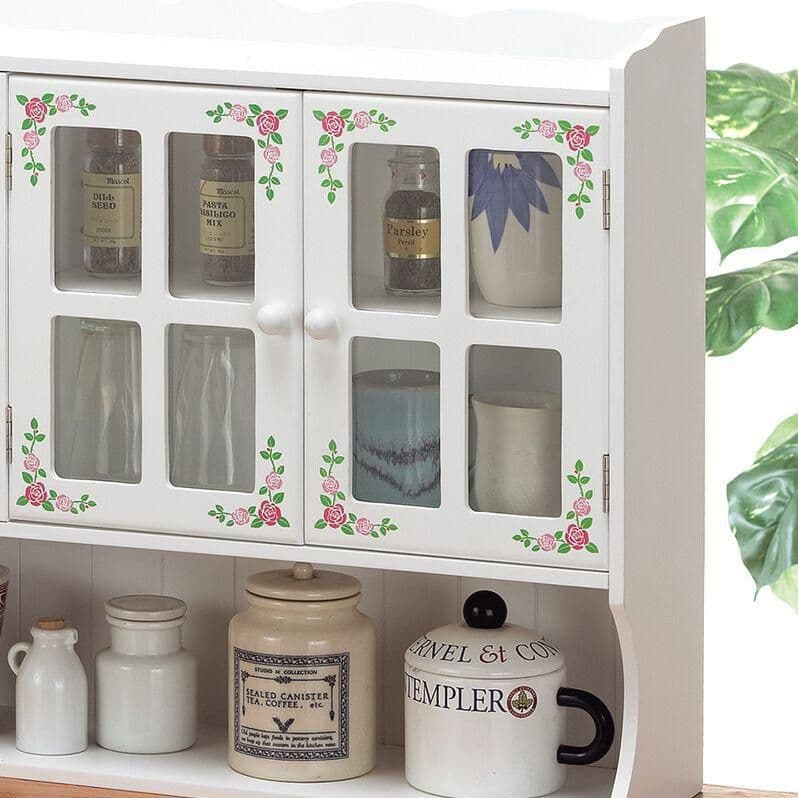 花柄キッチン収納上置きラック　3枚扉　薔薇柄