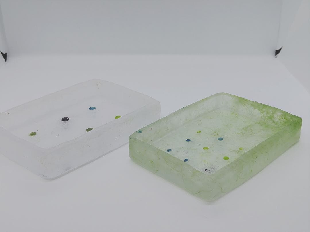 ガラス作家：能登朝奈　パート・ド・ヴェール　四角皿　2個セット