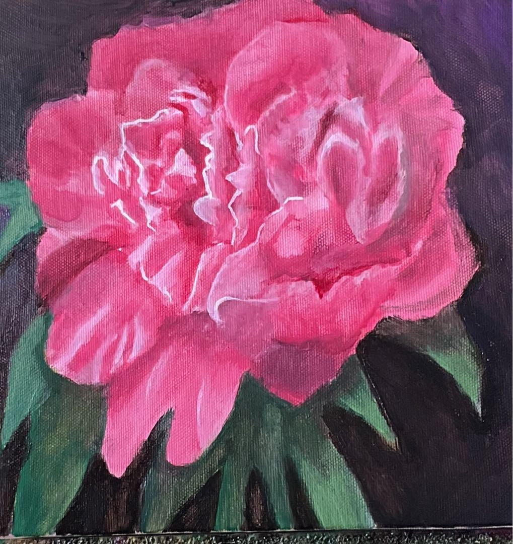 油彩画　「　シャクヤク　」　額付　原画