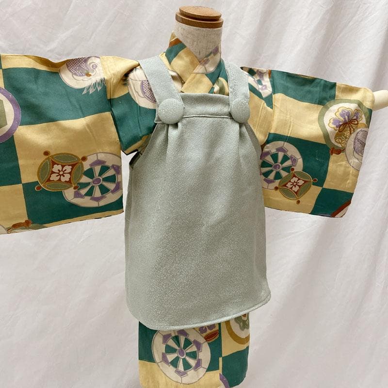 511ay57◎ベビー着物&被布 男児 お宮参り アンティーク 総柄 丸文◎