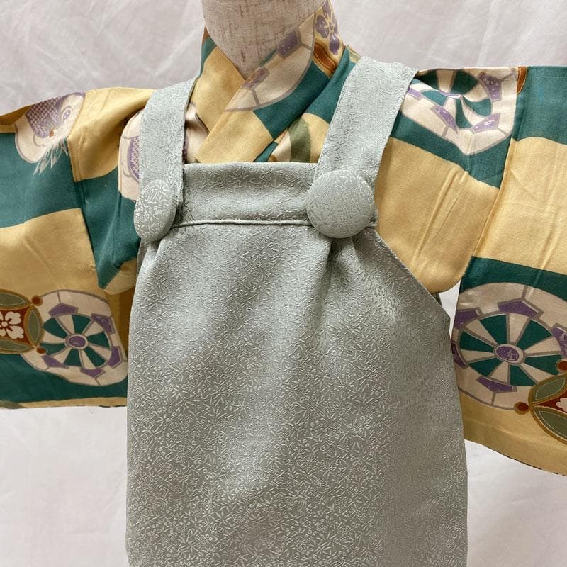 511ay57◎ベビー着物&被布 男児 お宮参り アンティーク 総柄 丸文◎