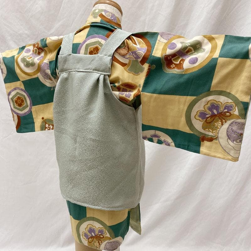 511ay57◎ベビー着物&被布 男児 お宮参り アンティーク 総柄 丸文◎