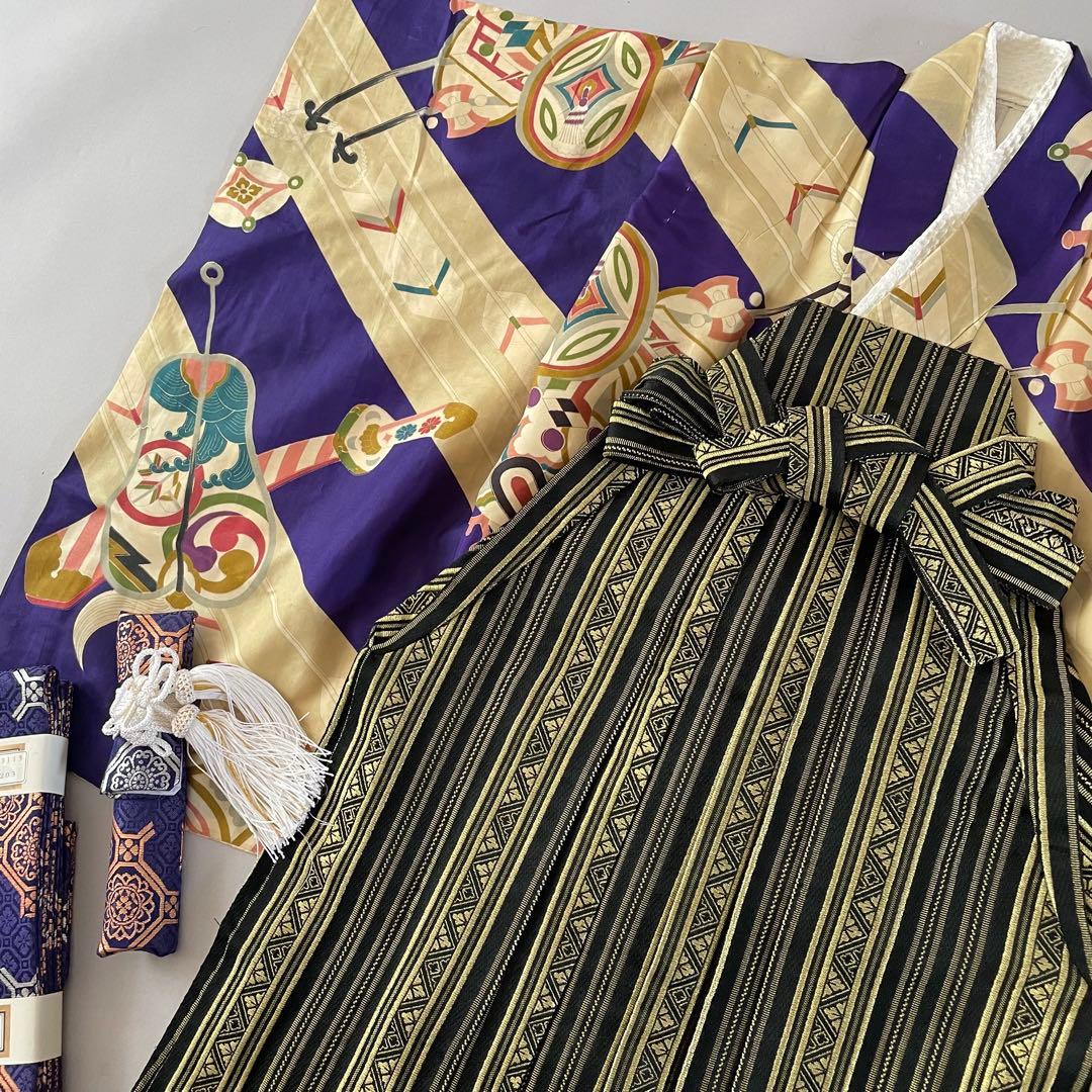 七五三　5歳　男の子　正絹　アンティークお着物袴コーデ