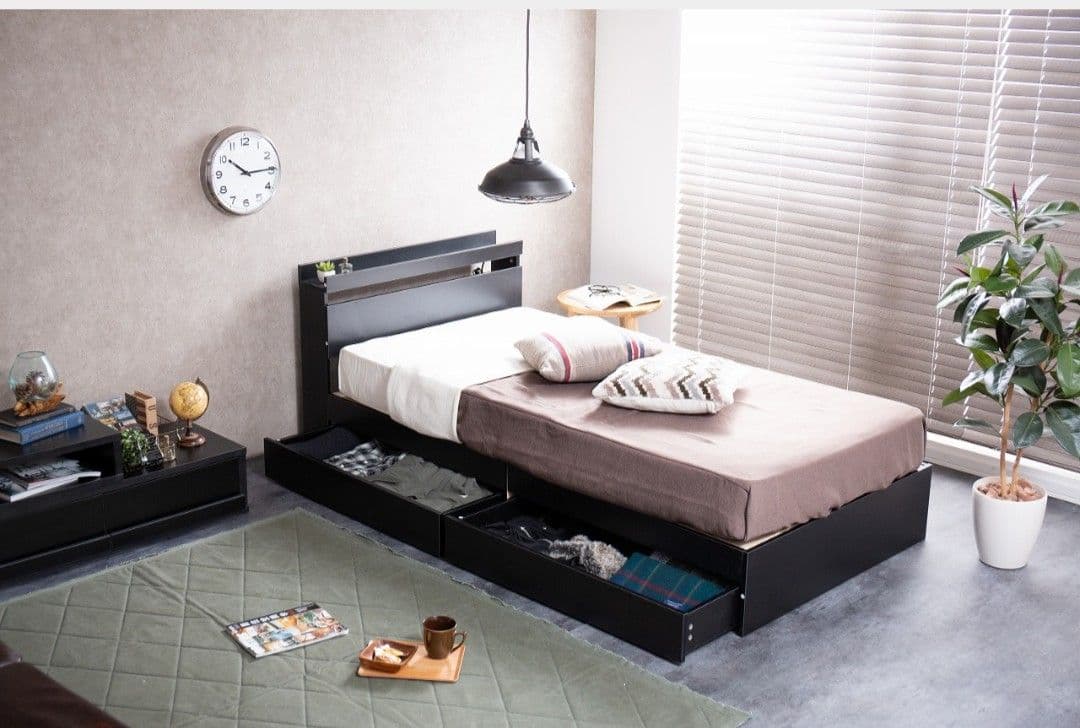 【セミダブル】Pluto 収納付きベッド（マットレス付き）