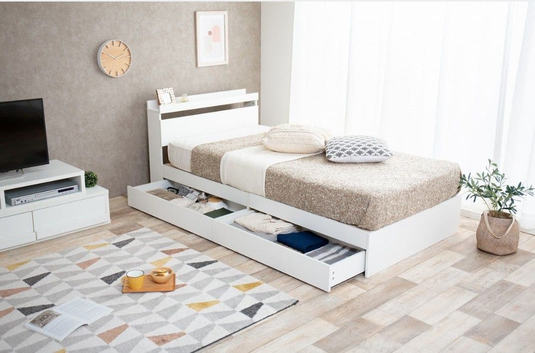 【セミダブル】Pluto 収納付きベッド（マットレス付き）