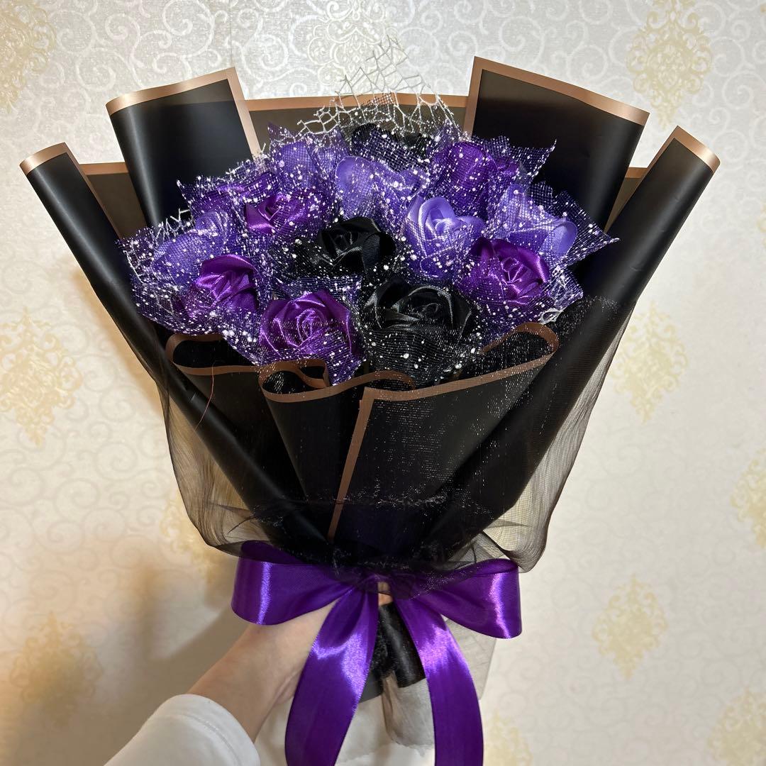 14本紫・黒・薄紫バラブーケ プレゼント お祝い 枯れない花 永生薔薇