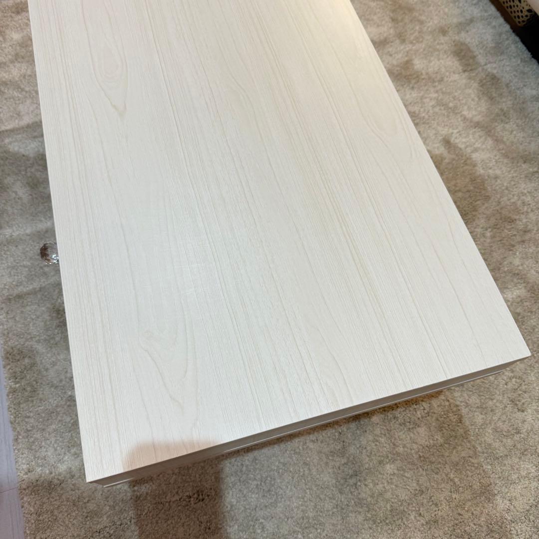 ホワイトウッド北欧風引き出し付きテーブル　ビジュー取っ手付き