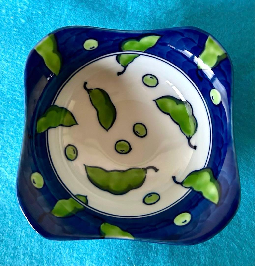 【美品】源右衛門窯 染錦緑豆文濃 染錦緑豆文＆染錦縁茄子 取鉢