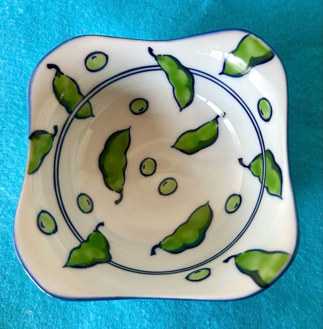 【美品】源右衛門窯 染錦緑豆文濃 染錦緑豆文＆染錦縁茄子 取鉢