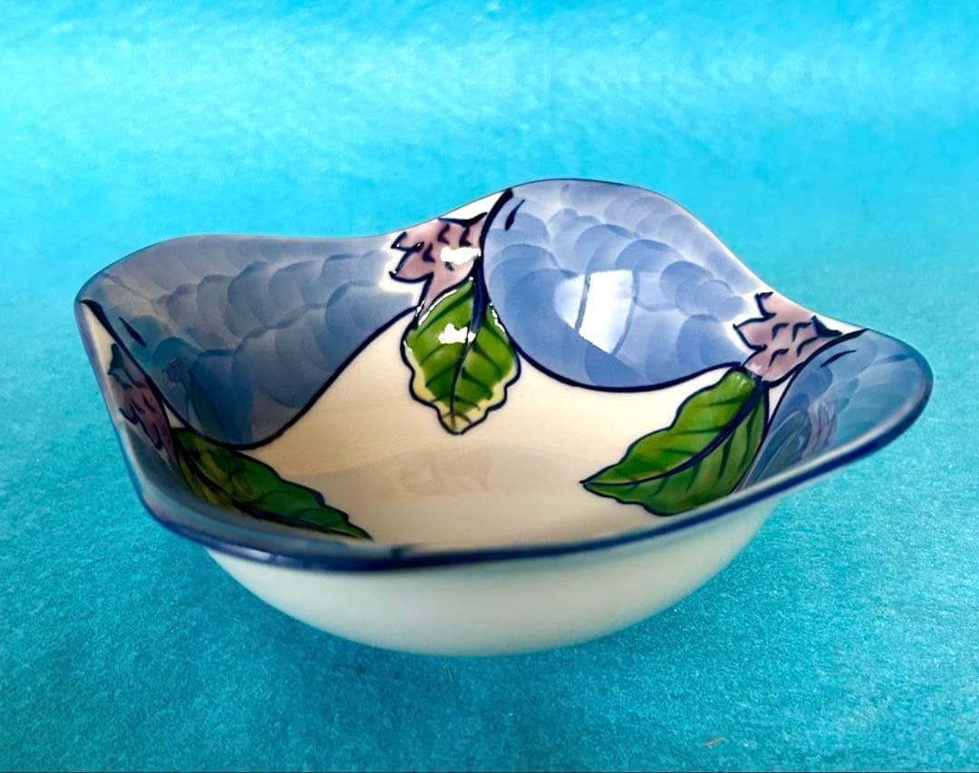 【美品】源右衛門窯 染錦緑豆文濃 染錦緑豆文＆染錦縁茄子 取鉢