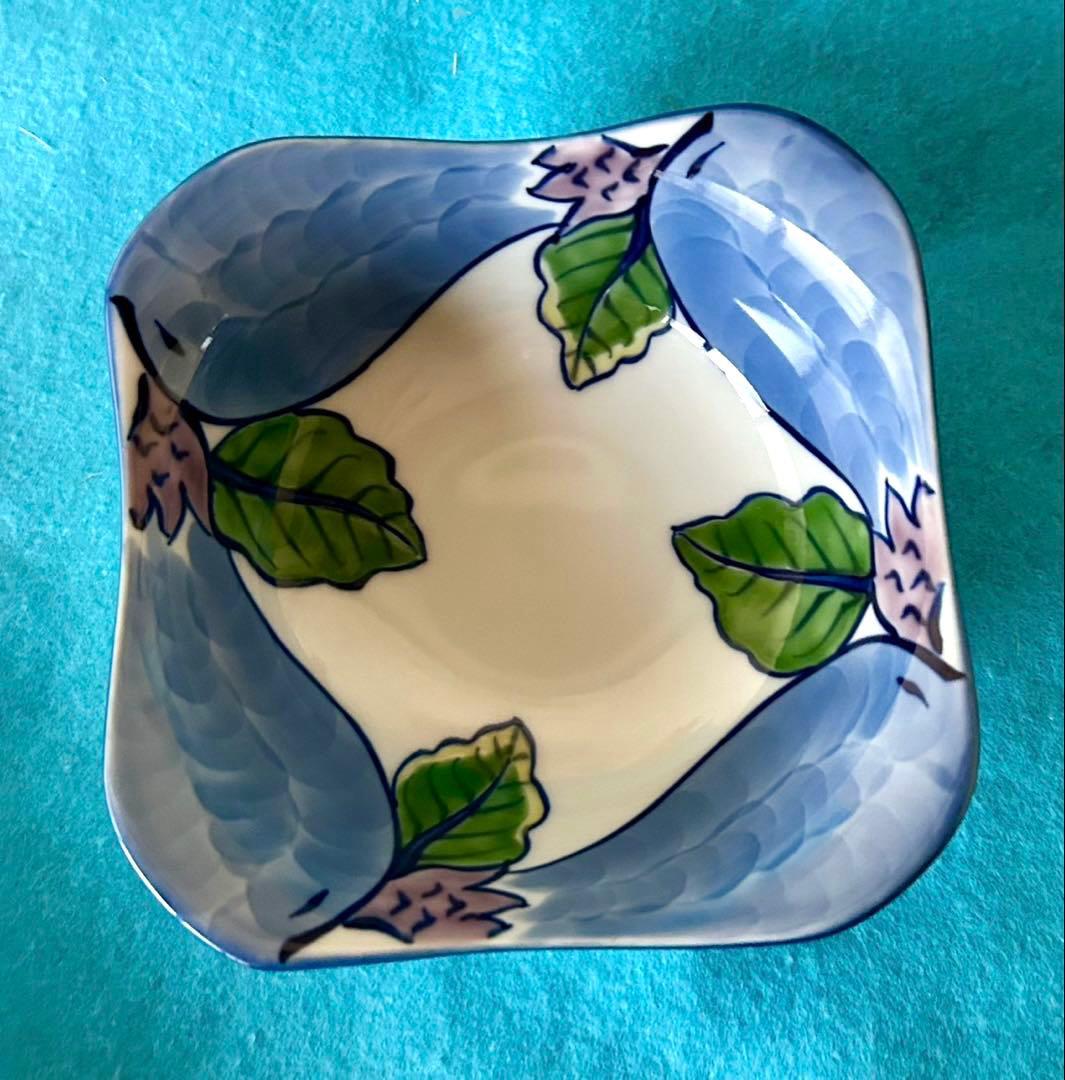 【美品】源右衛門窯 染錦緑豆文濃 染錦緑豆文＆染錦縁茄子 取鉢